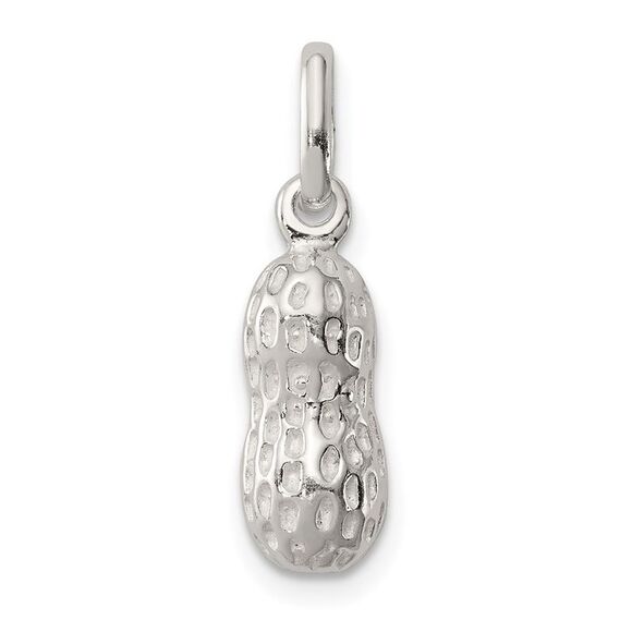 Sterling Silver Tiny 3D Peanut Charm 6 x 13mm - Picture 1 of 6